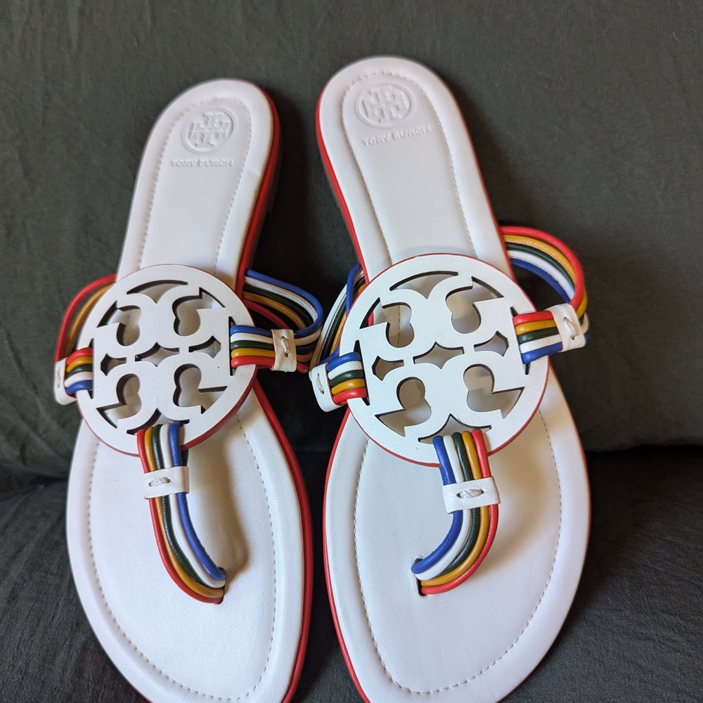 Tory Burch White Sandals with Multicolor Straps